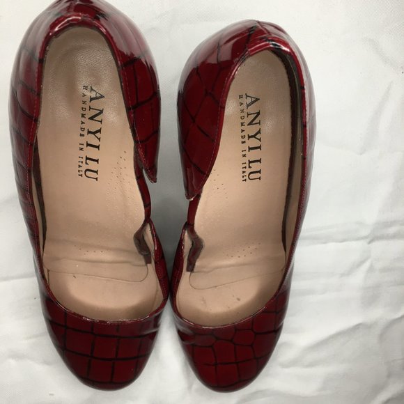 Anyi Lu Embossed Croc Red Patent Leather Heels 40 - Picture 8 of 9